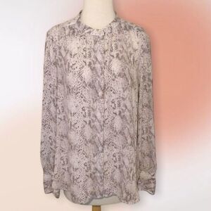 Loft Semi Sheer Snakeskin Button Up Blouse Med NWOT